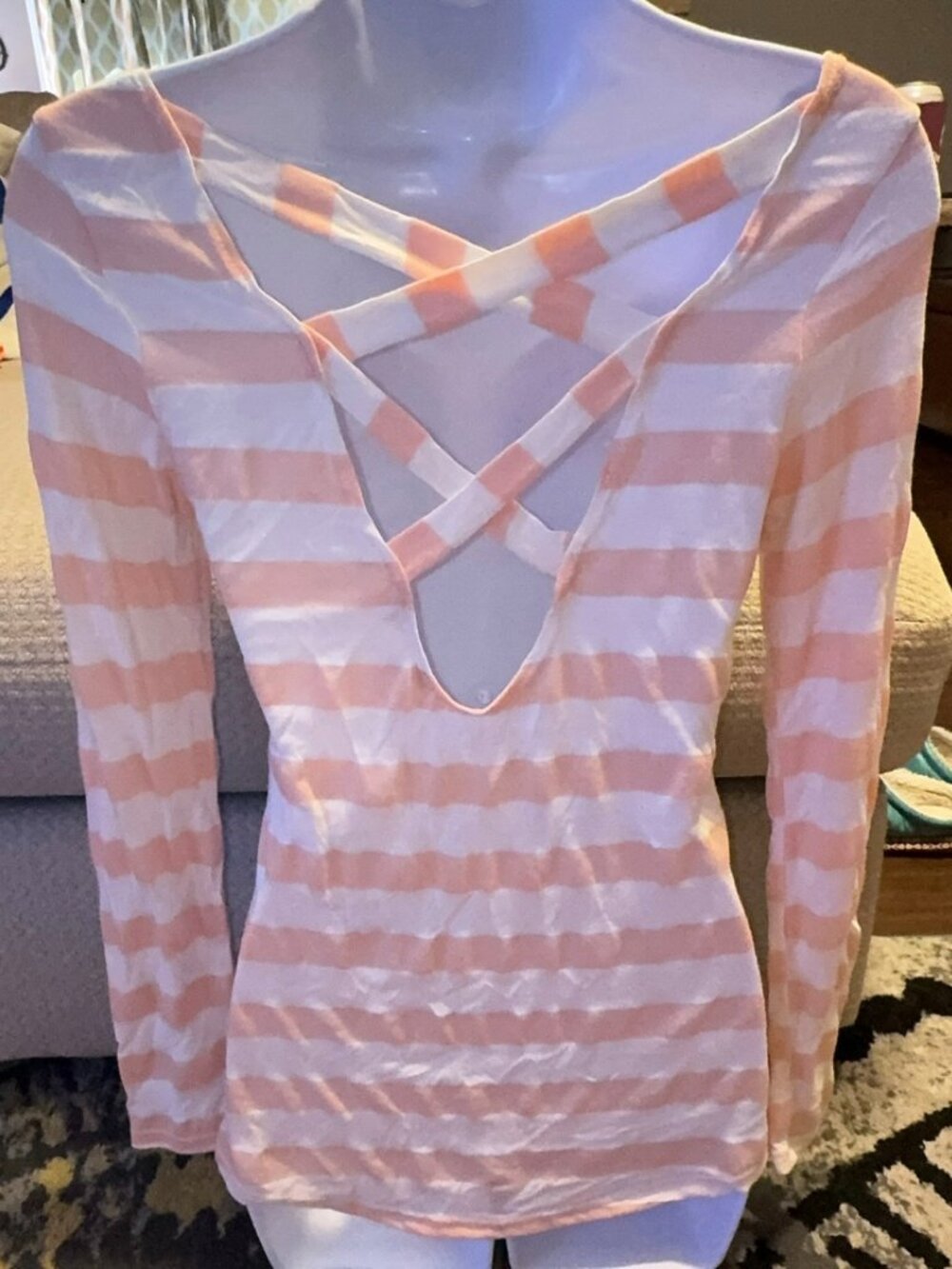 Savannah Studio Woma's Peach & White long sleeve shirt